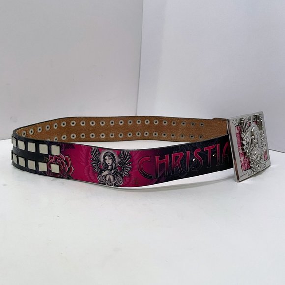 Christian Audigier City of Angels Madonna Buckle Los Angeles Studded Floral Belt - Picture 6 of 10